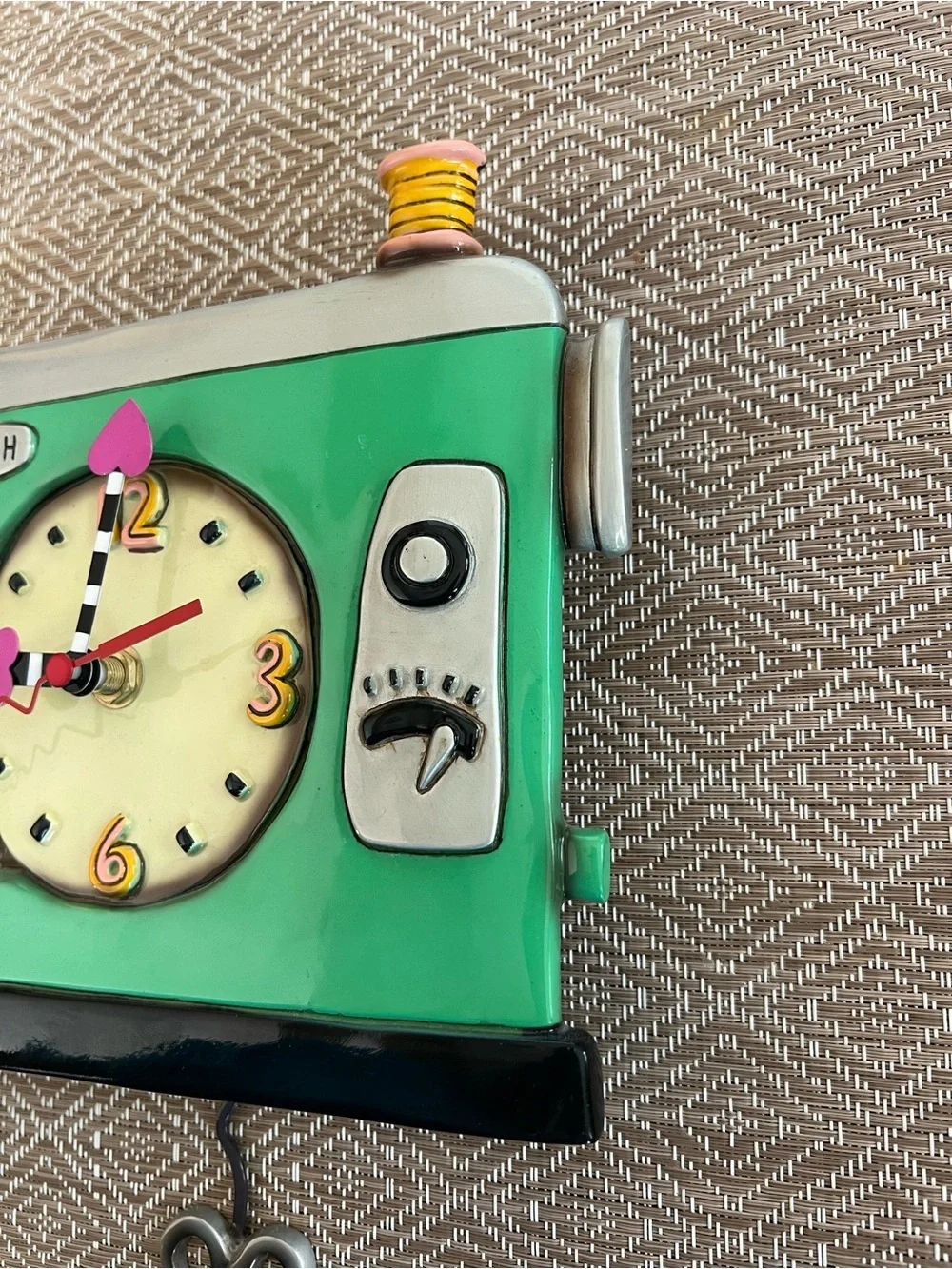 Mint Sewing Machine Wall Clock with Pink Accents